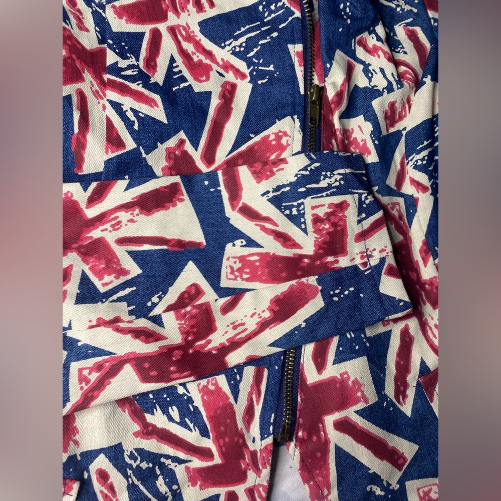 Union Jack Patterned Blazer / Jean Jacket (Asymme… - image 5